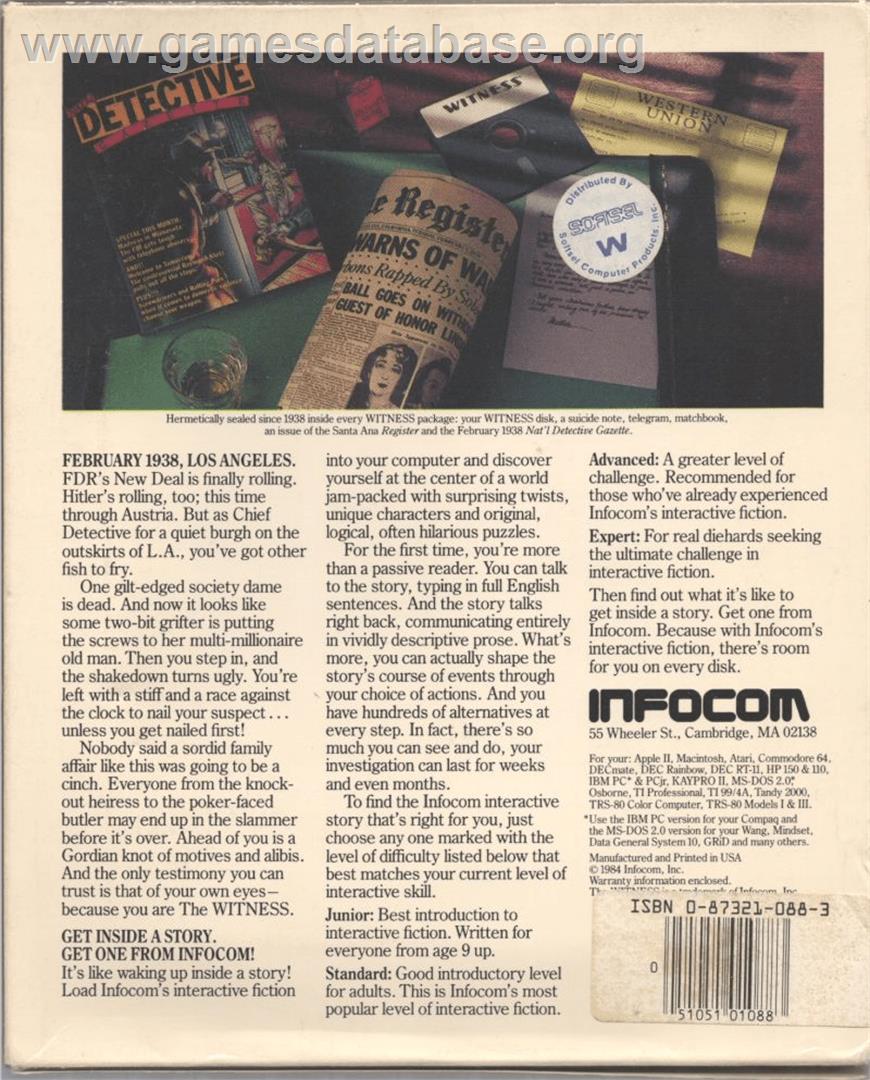 Witness - Apple II - Artwork - Box Back