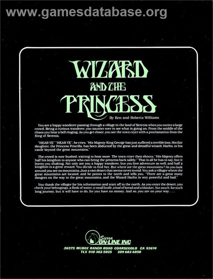 Wizard and the Princess: Hi-Res Adventure #2 - Apple II - Artwork - Box Back