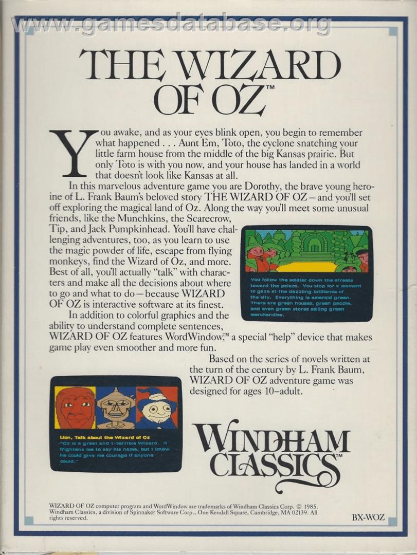 Wizard of Oz - Apple II - Artwork - Box Back