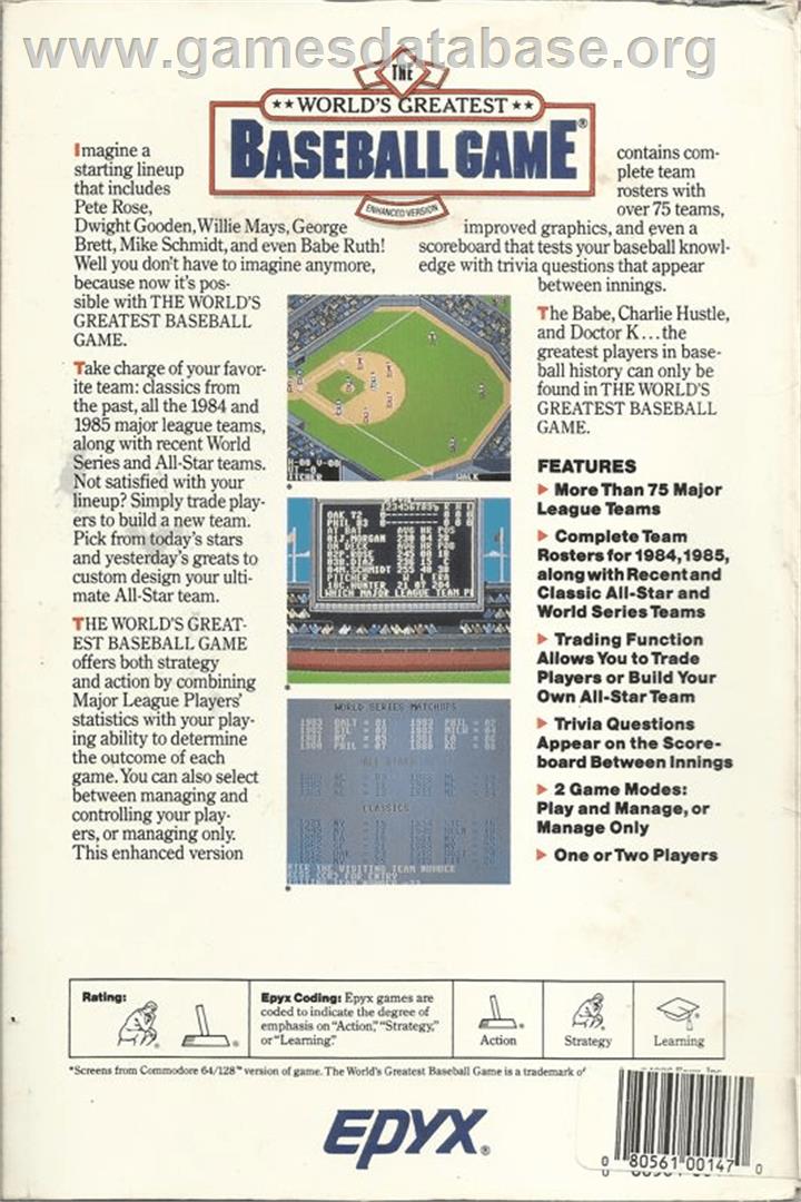 World's Greatest Baseball Game - Apple II - Artwork - Box Back