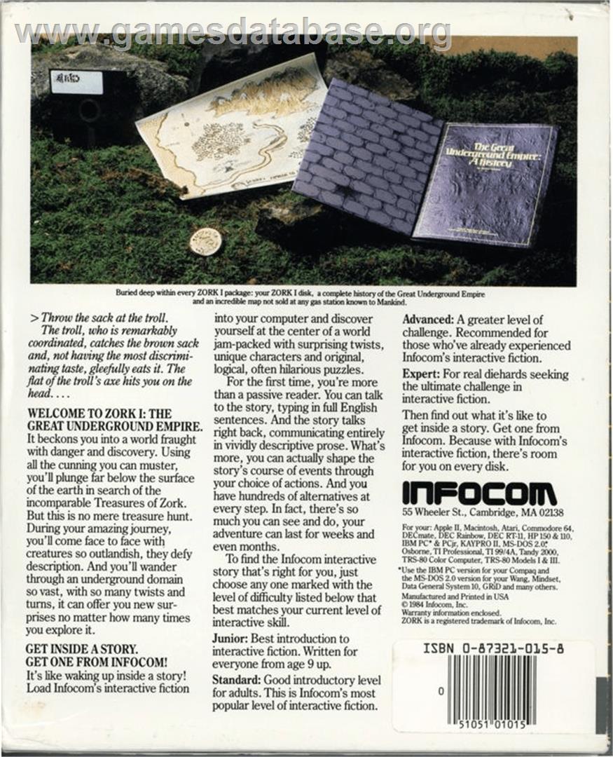 Zork I: The Great Underground Empire - Apple II - Artwork - Box Back