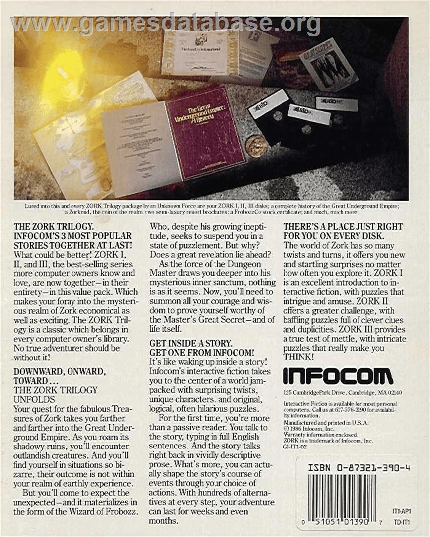 Zork Trilogy - Apple II - Artwork - Box Back
