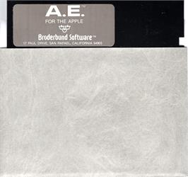 Cartridge artwork for A.E. on the Apple II.
