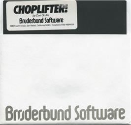 Cartridge artwork for Choplifter! on the Apple II.