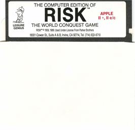 Cartridge artwork for Computer Edition of Risk: The World Conquest Game on the Apple II.