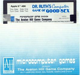 Cartridge artwork for Dr. Ruth's Computer Game of Good Sex on the Apple II.