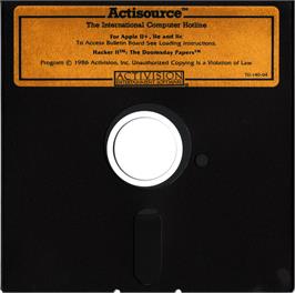 Cartridge artwork for Hacker 2: The Doomsday Papers on the Apple II.
