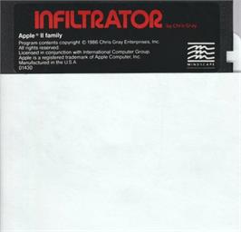 Cartridge artwork for Infiltrator on the Apple II.