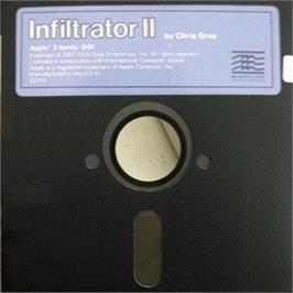 Cartridge artwork for Infiltrator 2 on the Apple II.