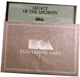 Cartridge artwork for Legacy of the Ancients on the Apple II.