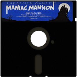 Cartridge artwork for Maniac Mansion on the Apple II.