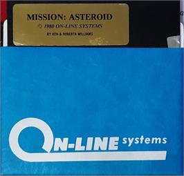 Cartridge artwork for Mission Asteroid on the Apple II.