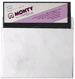 Cartridge artwork for Monty Plays Scrabble on the Apple II.