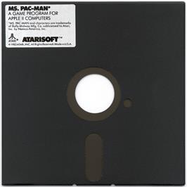 Cartridge artwork for Ms. Pac-Man on the Apple II.
