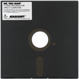 Cartridge artwork for Ms. Pac-man on the Apple II.