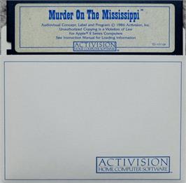 Cartridge artwork for Murder on the Mississippi on the Apple II.
