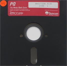 Cartridge artwork for PQ: The Party Quiz Game on the Apple II.