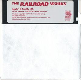 Cartridge artwork for Railroad Works on the Apple II.