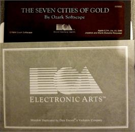 Cartridge artwork for Seven Cities of Gold on the Apple II.