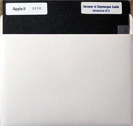 Cartridge artwork for Sorcerer of Claymorgue Castle on the Apple II.