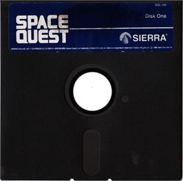 Cartridge artwork for Space Quest I: Roger Wilco in the Sarien Encounter on the Apple II.