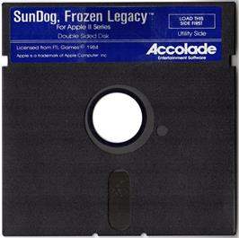 Cartridge artwork for SunDog: Frozen Legacy on the Apple II.