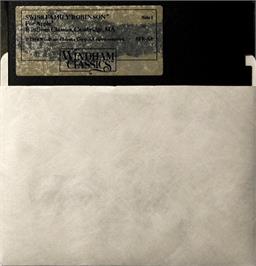 Cartridge artwork for Swiss Family Robinson on the Apple II.