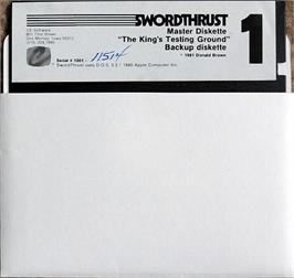 Cartridge artwork for Swordthrust on the Apple II.