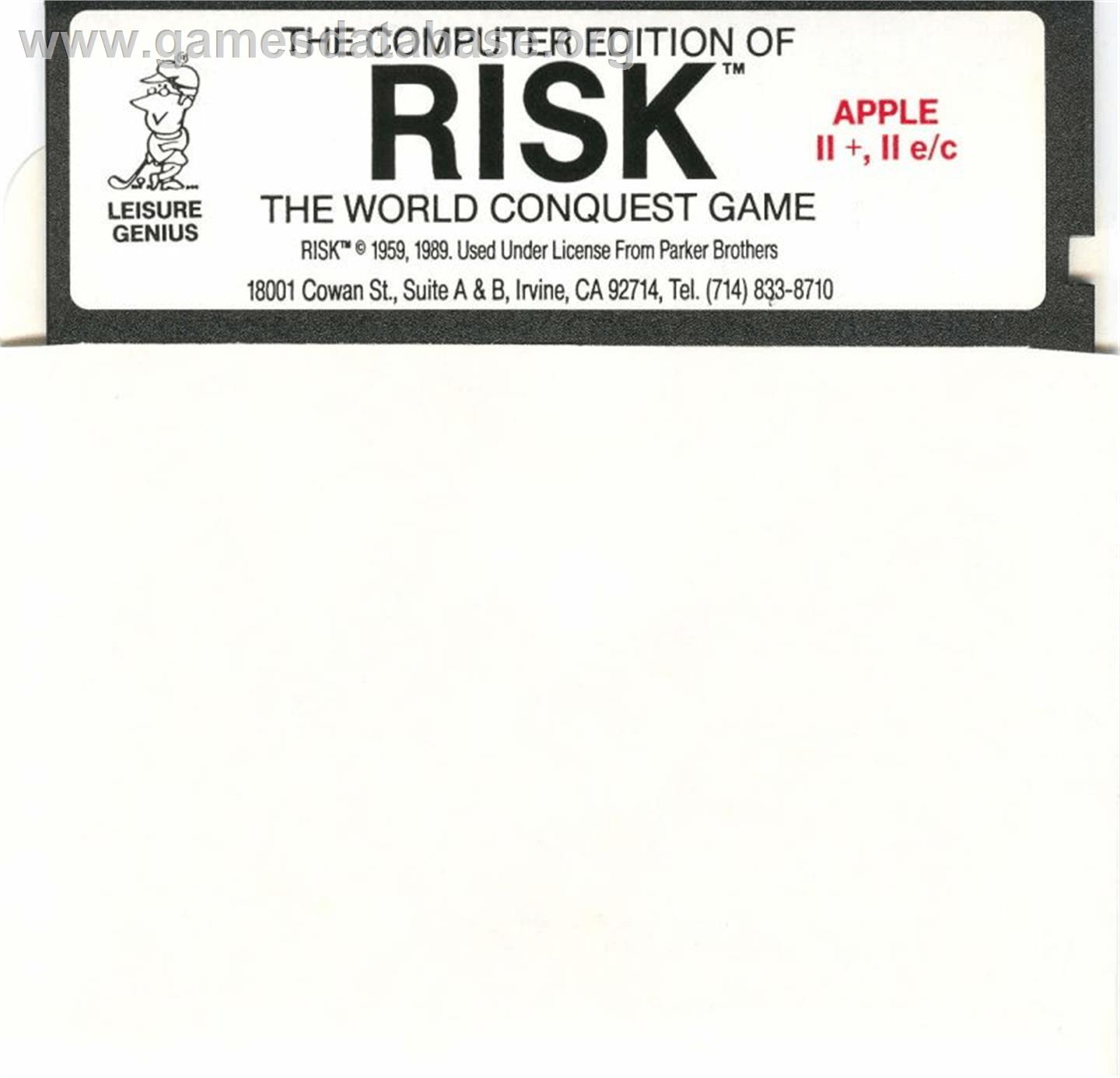 Computer Edition of Risk: The World Conquest Game - Apple II - Artwork - Cartridge