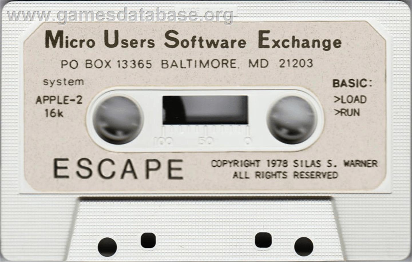 Escape - Apple II - Artwork - Cartridge