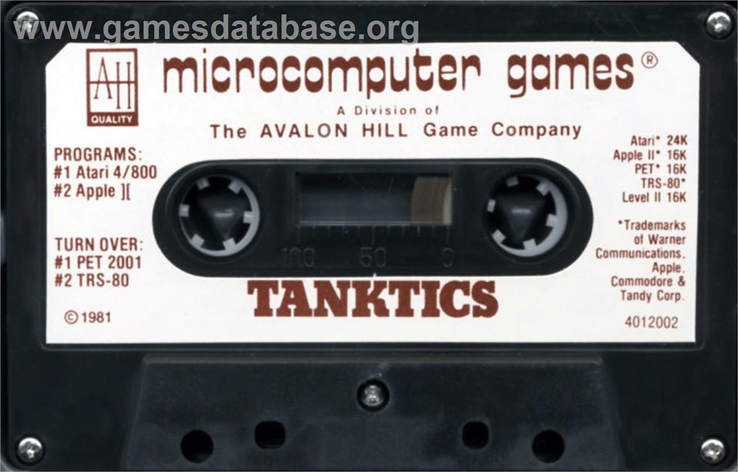 Tanktics - Apple II - Artwork - Cartridge