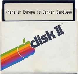 Artwork on the Disc for Where in Time is Carmen Sandiego on the Apple II.
