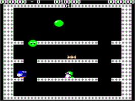In game image of Bubble Bobble on the Apple II.