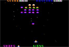 In game image of Galaxian on the Apple II.