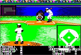 In game image of HardBall on the Apple II.