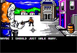In game image of Law of the West on the Apple II.