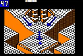 In game image of Marble Madness on the Apple II.