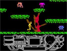 In game image of Rad Warrior on the Apple II.