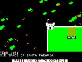 In game image of Santa Paravia And Fiumaccio on the Apple II.