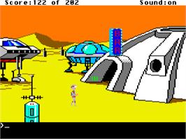 In game image of Space Quest I: Roger Wilco in the Sarien Encounter on the Apple II.