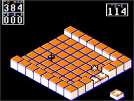 In game image of Spindizzy on the Apple II.