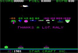 In game image of Star Blazer on the Apple II.