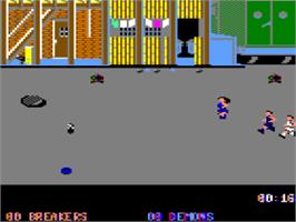 In game image of Street Sports Soccer on the Apple II.