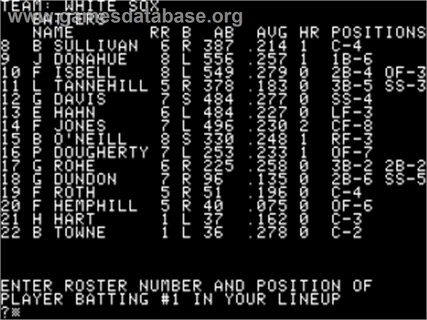 Computer Baseball - Apple II - Artwork - In Game