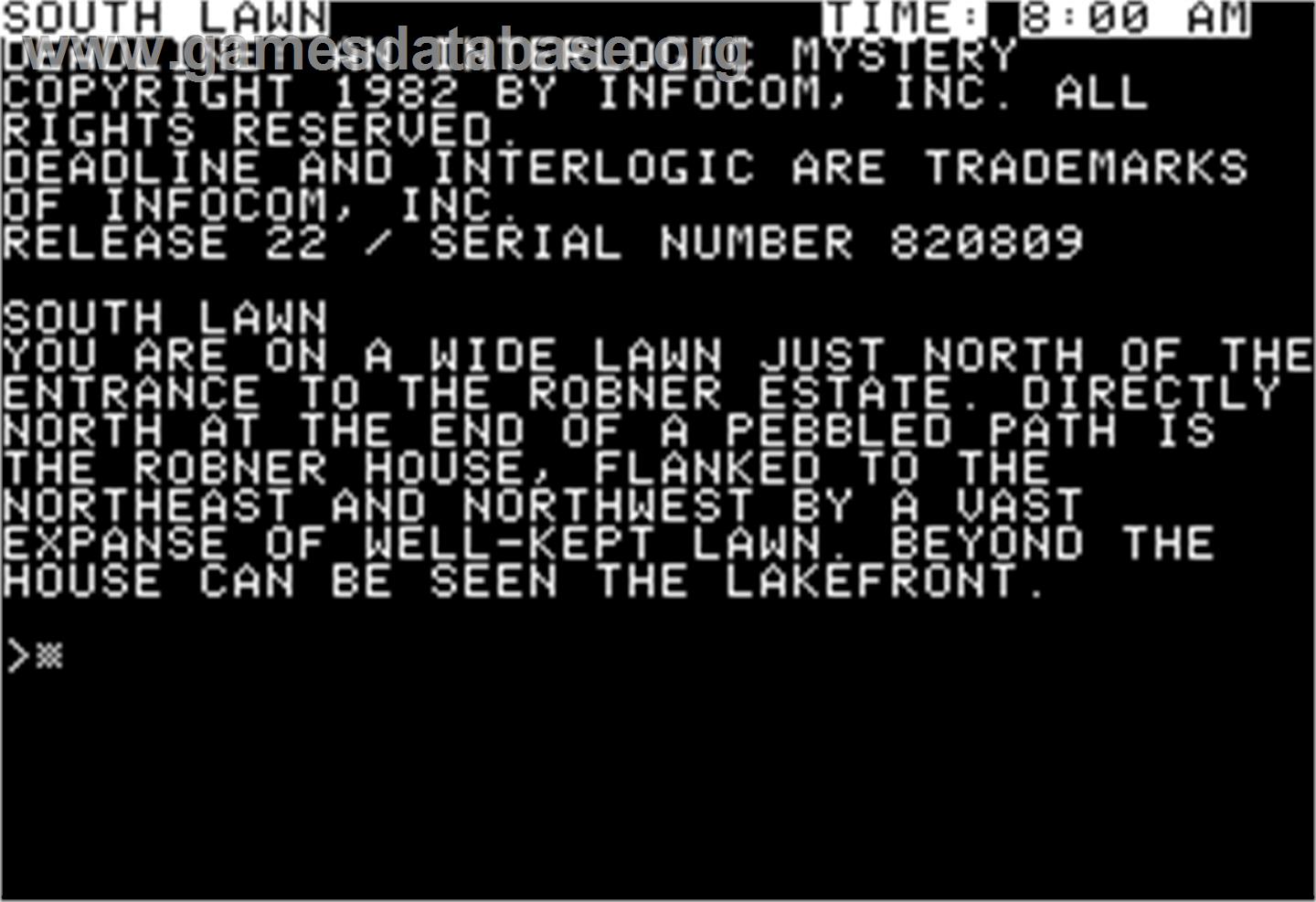Deadline - Apple II - Artwork - In Game