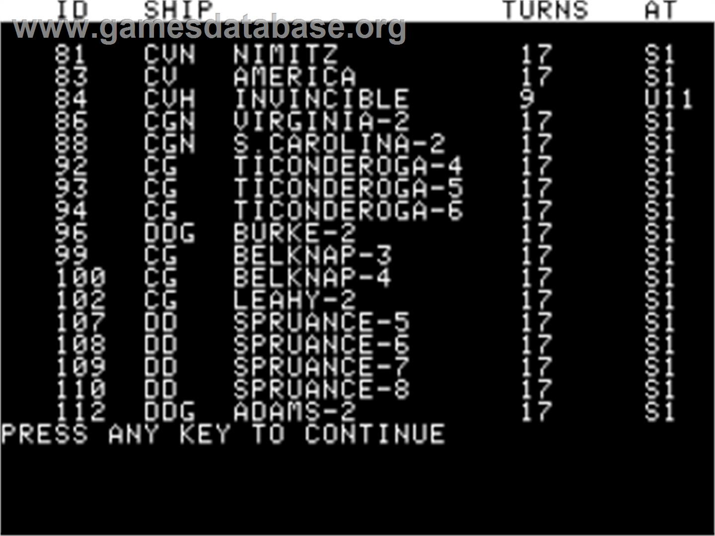Northern Fleet - Apple II - Artwork - In Game