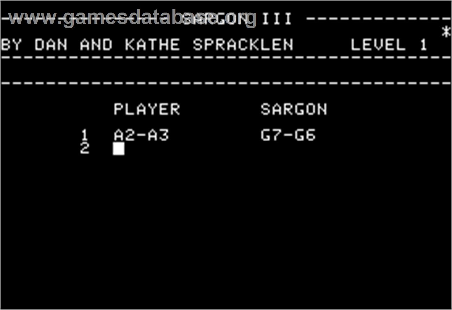 Sargon 2 - Apple II - Artwork - In Game
