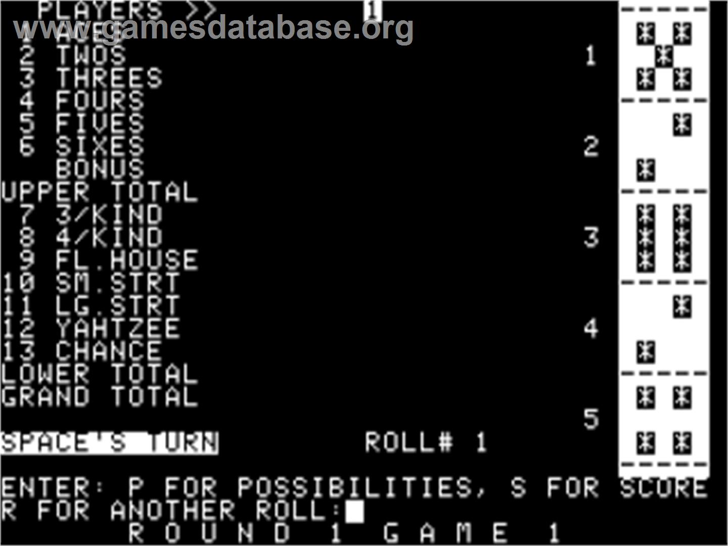 Yahtzee - Apple II - Artwork - In Game