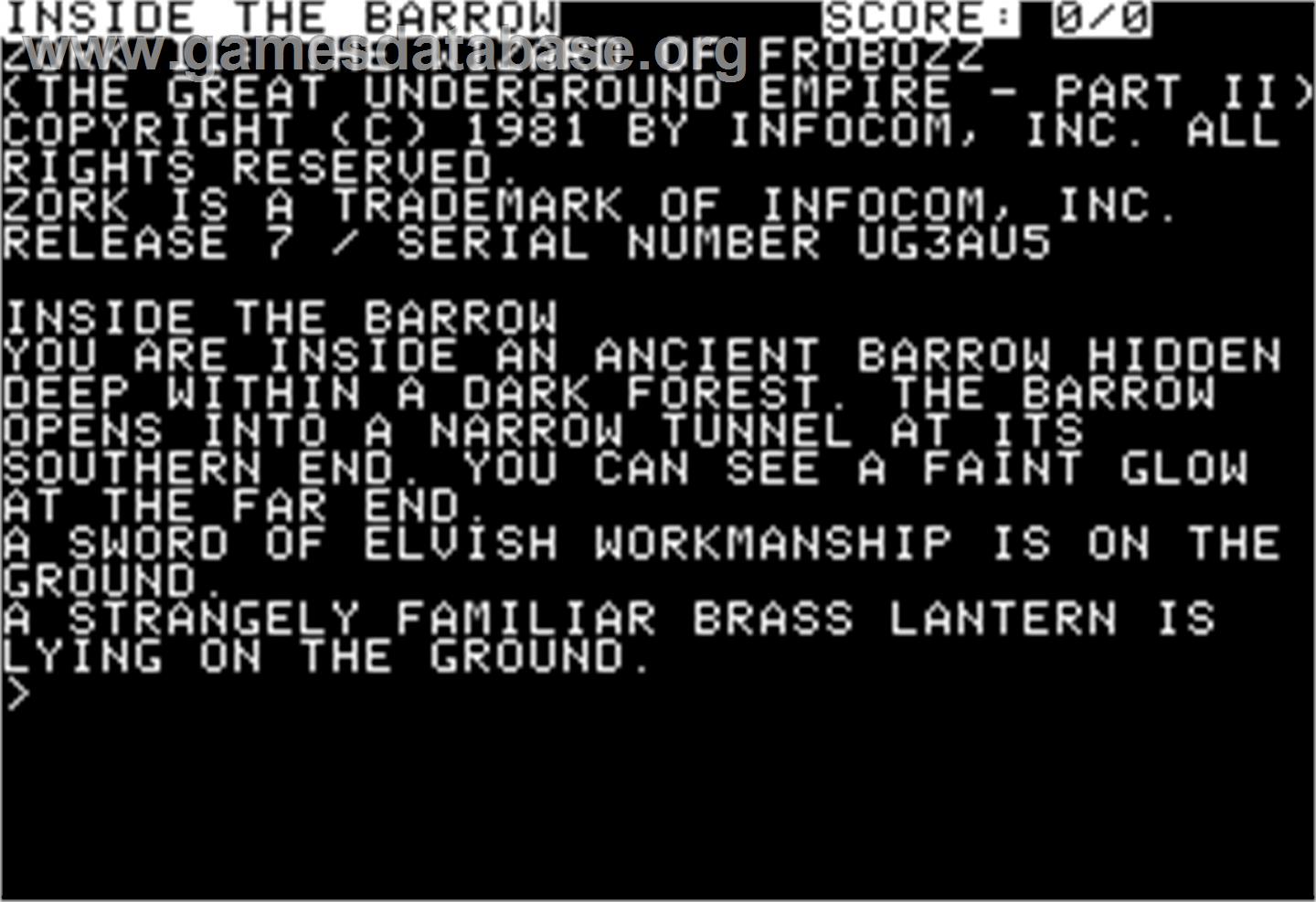 Zork II: The Wizard of Frobozz - Apple II - Artwork - In Game