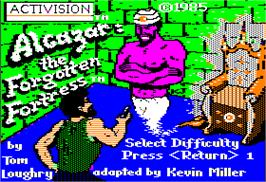 Title screen of Alcazar: The Forgotten Fortress on the Apple II.